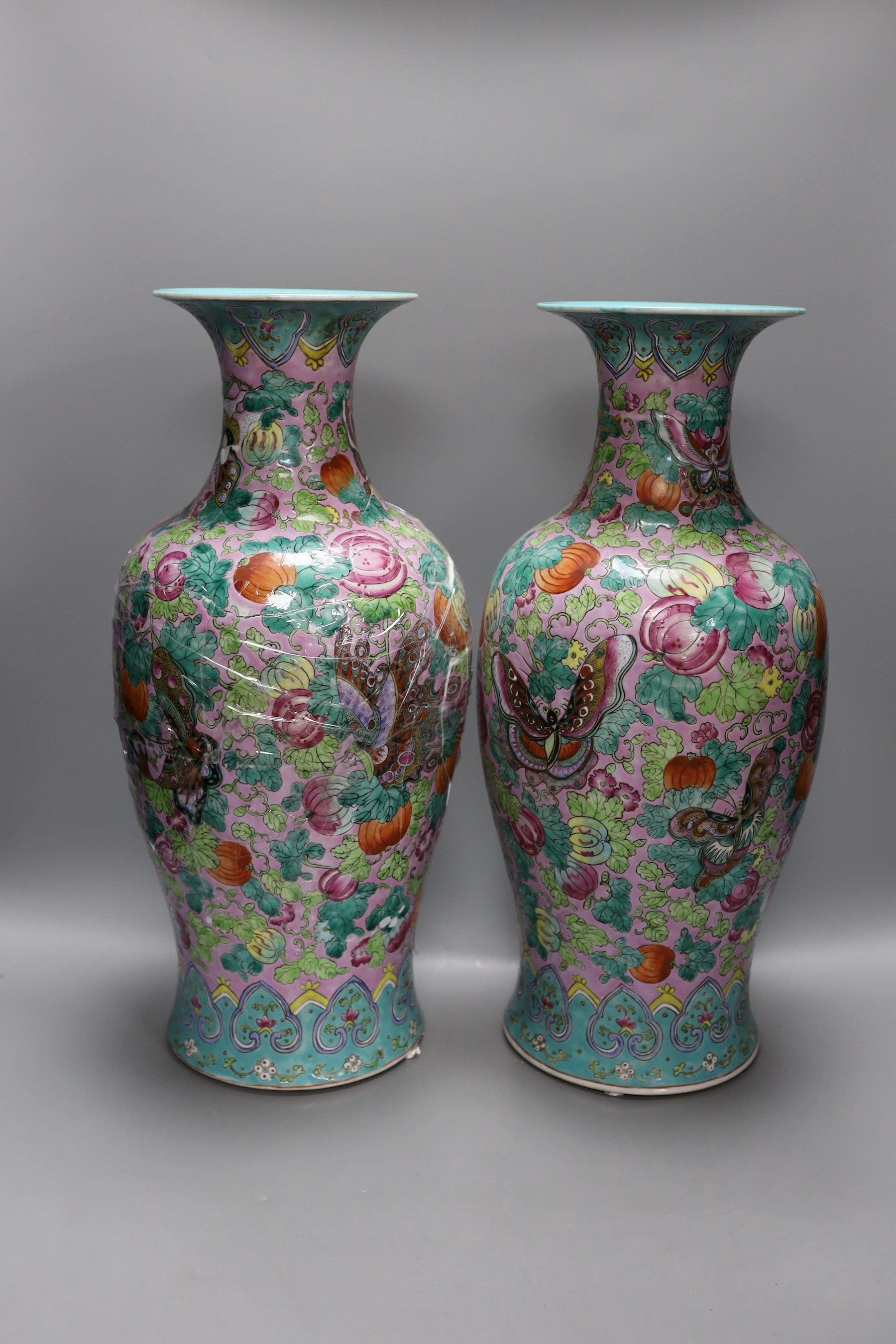 A pair of Chinese famille rose vases (a.f) 45cm